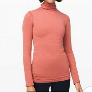 Lululemon Yin Vibes Turtleneck Women Athletica Sz4 Coral Pink Tops Base Layer
